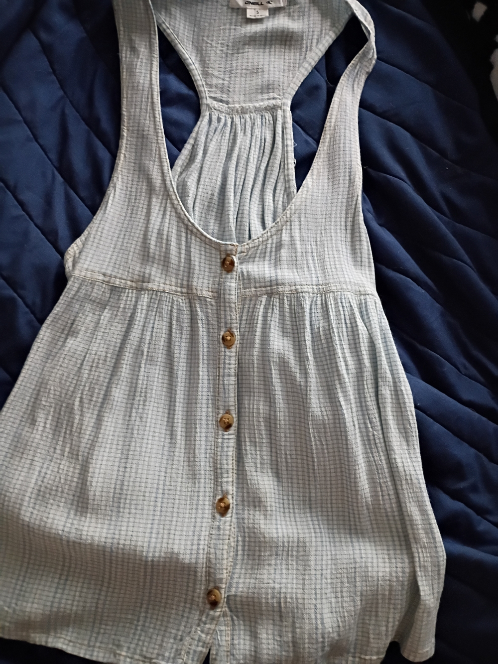O'Neill Light Blue Button-Front Sleeveless Tank Top